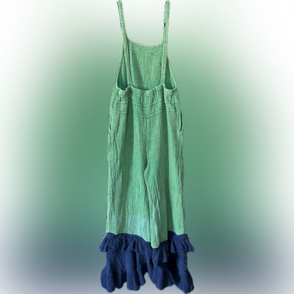 Upcycled Mesh Overalls w/ ruffled bottoms & patchwork. - Picture 3 of 6